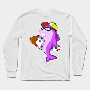 Dolphin as Surfer with Surfboard & Cap Long Sleeve T-Shirt